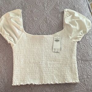 Hollister White Smocked Crop Top with Puff Sleeves